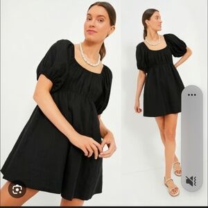 Pomander Place Black Linen Puff Sleeve Ares Dress In XS
